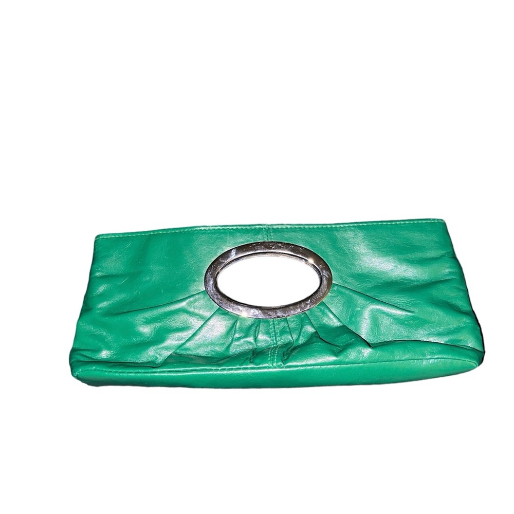 Green clutch bag with open handle